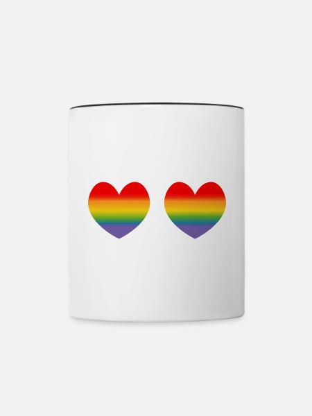 Zwei Regenbogenherzchen Verlauf - Tasse zweifarbig - Weiß/Schwarz