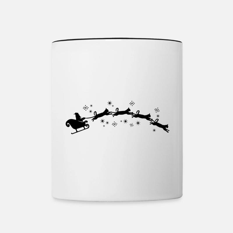 Santa's sleigh pulled by cats - Contrasting Mug - white/black