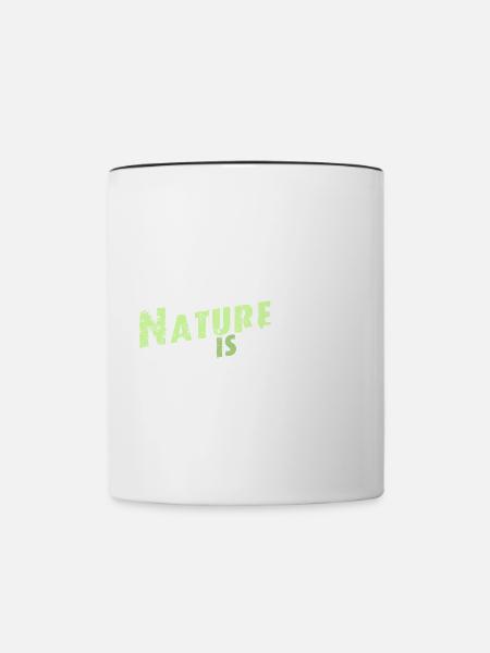 Nature is calling Schriftzug - Tasse zweifarbig - Weiß/Schwarz
