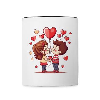 Love Couple Hearts Balloons Romantic - Contrasting Mug - white/black - Front