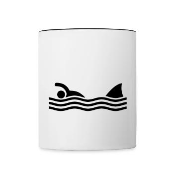 swimmer with shark - Mug contrasté - blanc/noir - Devant