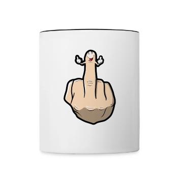 Mittelfinger zeigt seine Mittelfinger - Tasse zweifarbig - Weiß/Schwarz - Vorne