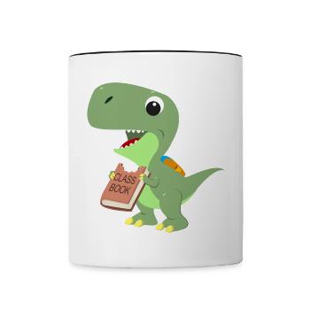 Dinosaurier frisst Klassenbuch für Lehrer Schüler - Tasse zweifarbig - Weiß/Schwarz - Vorne