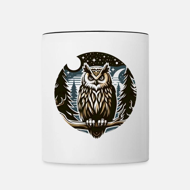 Eule Greifvogel Vogel Uhu Kauz - Tasse zweifarbig - Weiß/Schwarz