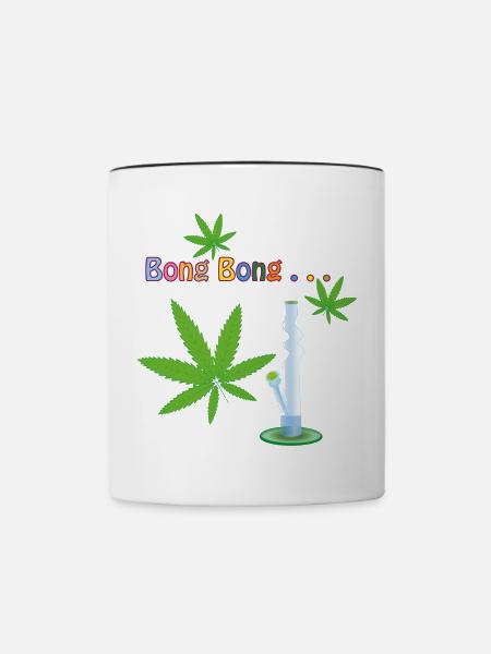 Cannabis Blätter mit Bong - Tasse zweifarbig - Weiß/Schwarz