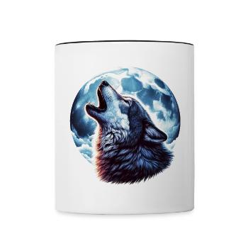 Wolf heult den Vollmond an - Tasse zweifarbig - Weiß/Schwarz - Vorne