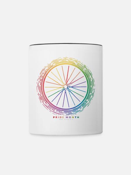 Lebendiges Regenbogen-Fahrradrad-Design - Tasse zweifarbig - Weiß/Schwarz