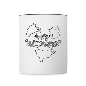 Halloween Geister Kätzchen - Tasse zweifarbig - Weiß/Schwarz - Vorne