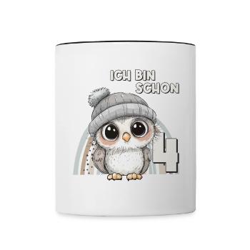 4th Birthday Owl Rainbow Cute Cute - Contrasting Mug - white/black - Front