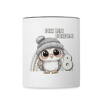 8th Birthday Owl Rainbow Cute Cute - Contrasting Mug - white/black - Front