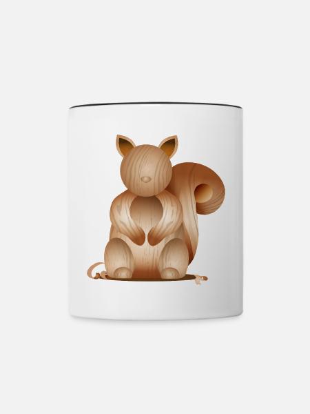 Illustration in Holzoptik–Verspieltes Eichhörnchen - Tasse zweifarbig - Weiß/Schwarz