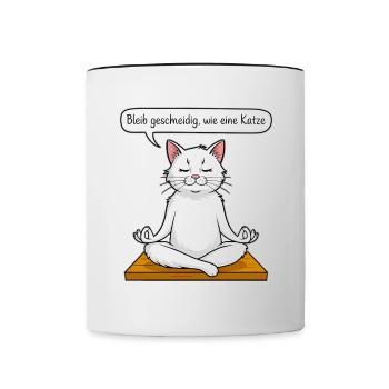Katzen-Meditation - Tasse zweifarbig - Weiß/Schwarz - Vorne