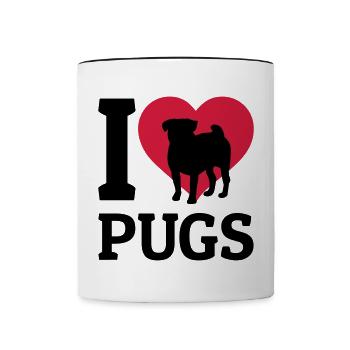 I love Pugs - Mug contrasté - blanc/noir - Devant