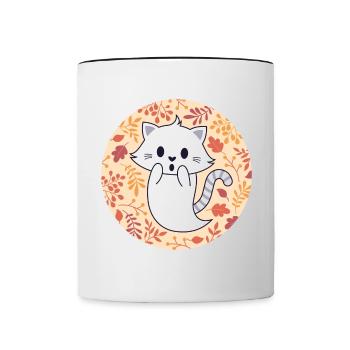 Cat spirit with autumn pattern - Contrasting Mug - white/black - Front