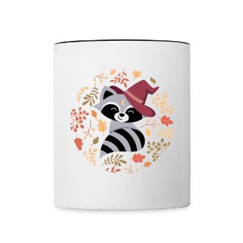 Raccoon with autumn pattern - Contrasting Mug - white/black - Front
