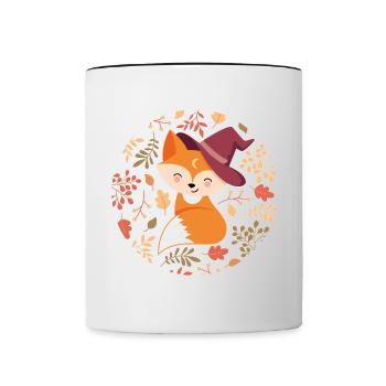 Fox with autumn pattern - Contrasting Mug - white/black - Front
