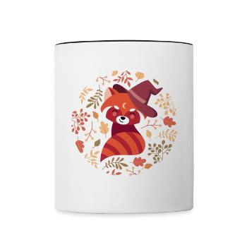 red panda with autumn pattern - Contrasting Mug - white/black - Front