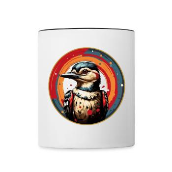 Buntspecht Portrait im bunten Farbkreis - Tasse zweifarbig - Weiß/Schwarz - Vorne