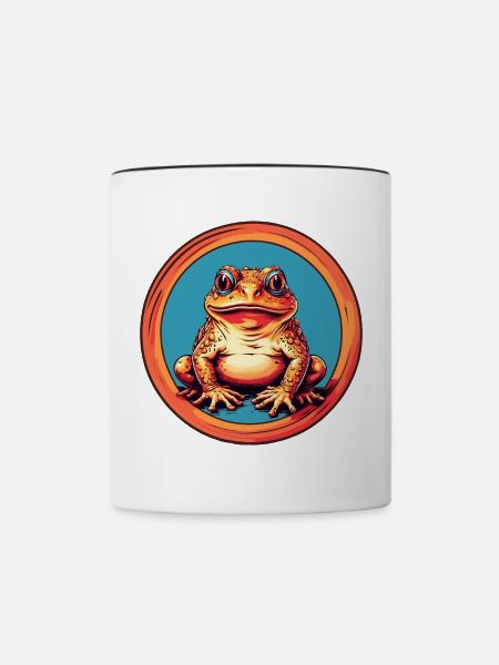Frosch mit Mütze auf Farbklecksen - Tasse zweifarbig - Weiß/Schwarz