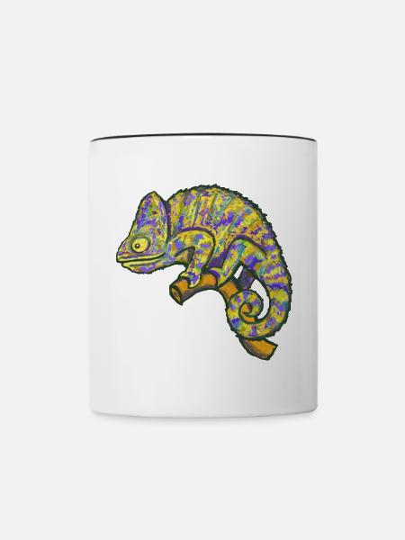 Chamaeleon Exotisch Tier Lustig - Tasse zweifarbig - Weiß/Schwarz