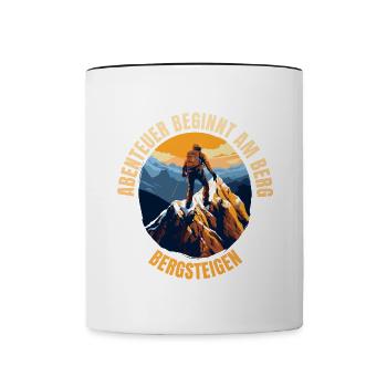 Abenteuer beginnt am Berg - Tasse zweifarbig - Weiß/Schwarz - Vorne
