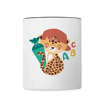 Leopard with school cone schoolchild - Contrasting Mug - white/black - Front