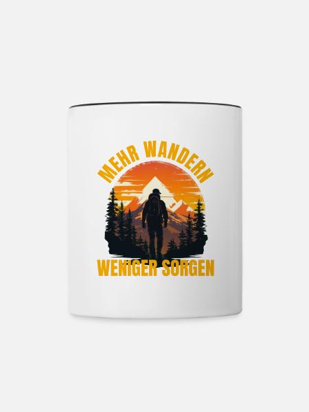 Mehr wandern - Weniger Sorgen - Tasse zweifarbig - Weiß/Schwarz