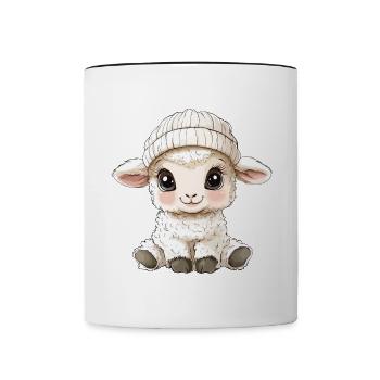Sheep Cute Cute Baby Kids Animal Lamb Cartoon - Contrasting Mug - white/black - Front