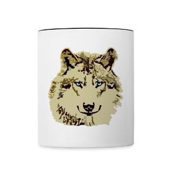 Wolf braun blaue Augen - Tasse zweifarbig - Weiß/Schwarz - Vorne