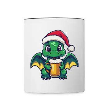 Drache Weihnachten Bier Lustig - Tasse zweifarbig - Weiß/Schwarz - Vorne