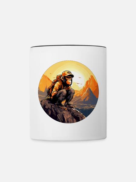 Affen Wandern / Bergsteiger Affe - Tasse zweifarbig - Weiß/Schwarz