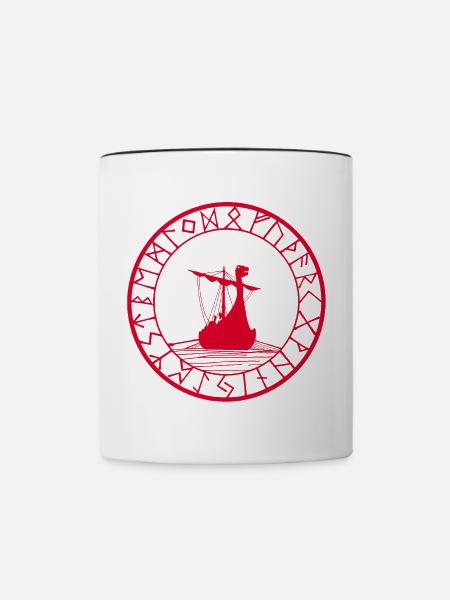 Rotes Wikinger-Langschiff und Kompass - Tasse zweifarbig - Weiß/Schwarz