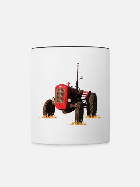 Roter Traktor im Feld - Tasse zweifarbig - Weiß/Schwarz