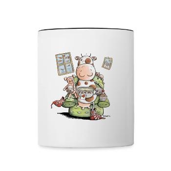 Auch Kühe lieben Gemütlichkeit I Kuh - Tasse zweifarbig - Weiß/Schwarz - Vorne