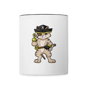 Katze Pirat Hakenhand Augenklappe - Tasse zweifarbig - Weiß/Schwarz - Vorne