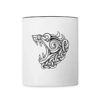 Fenrir vikings dotwork tattoo - Mug contrasté - blanc/noir - Devant