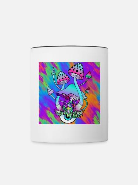 Zauberpilze bunt Psychedelische Pilz Kunst - Tasse zweifarbig - Weiß/Schwarz