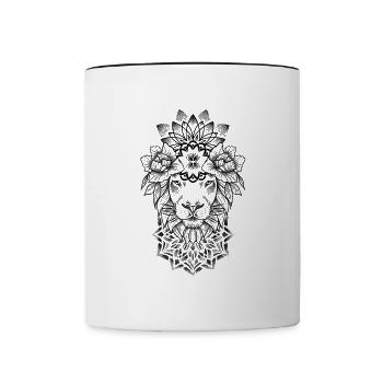Lion et Mandala dotwork tattoo art - Mug contrasté - blanc/noir - Devant