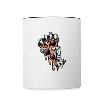 Main skeleton Pizza chorizo old-school tattoo art - Contrasting Mug - white/black - Front