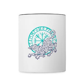 Nordisches Design Fenrir und Vegvisir - Tasse zweifarbig - Weiß/Schwarz - Vorne