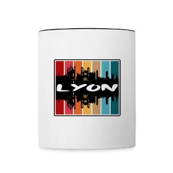 Lyon France Skyline Silhouette Voyage Souvenir - Mug contrasté - blanc/noir - Devant