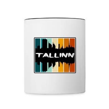 Tallinn, Estonie, Skyline, Silhouette, Souvenir de voyage - Mug contrasté - blanc/noir - Devant