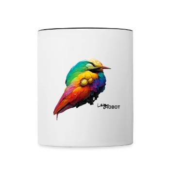 Realistic lazy rainbow robot bird - Contrasting Mug - white/black - Front