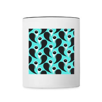 orientalische grafik, Paysleymuster blautöne - Tasse zweifarbig - Weiß/Schwarz - Vorne