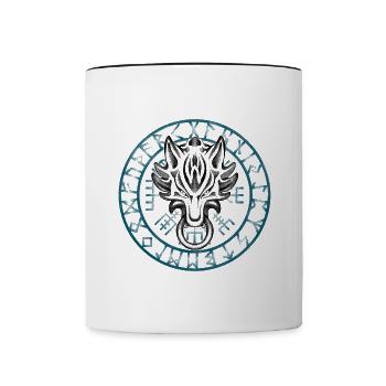 Vegvisir & Fenrir full dotwork tattoo art - Mug contrasté - blanc/noir - Devant