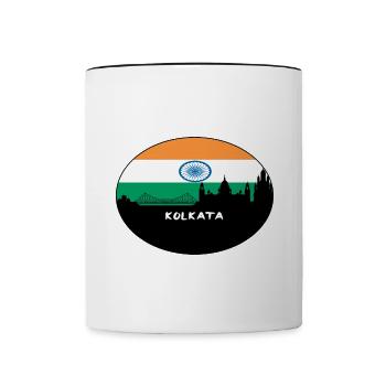 Kolkata Inde Drapeau Skyline Voyage Silhouette - Mug contrasté - blanc/noir - Devant