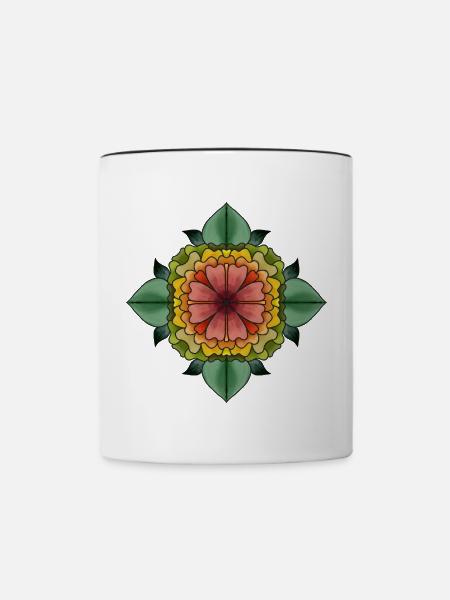 Mandala gezeichnet - Tasse zweifarbig - Weiß/Schwarz