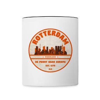 Timbre en caoutchouc vintage Rotterdam Skyline - Mug contrasté - blanc/noir - Devant