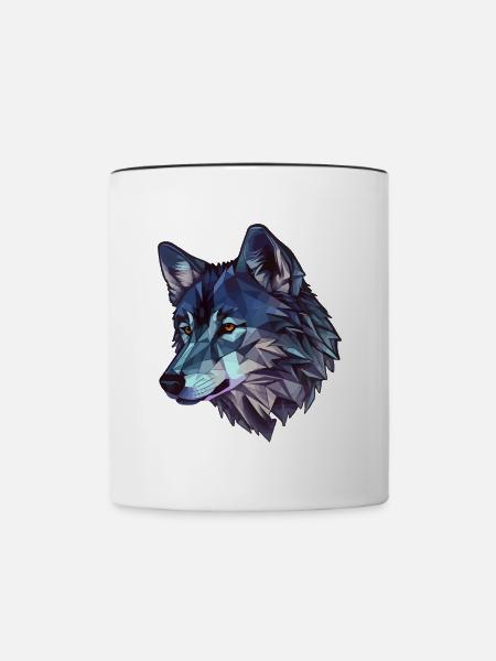 Stilisierter, geometrischer Wolf - Tasse zweifarbig - Weiß/Schwarz