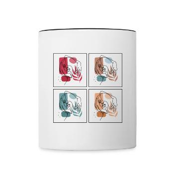 Minimalist Line Art Women Face Artwork - Contrasting Mug - white/black - Front